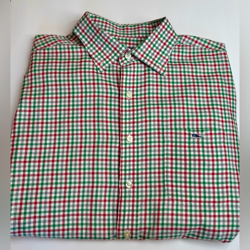 Vineyard Vines Men’s Classic Fit Tucker Shirt Large Red Green White Gingham